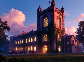 University Tower with Students